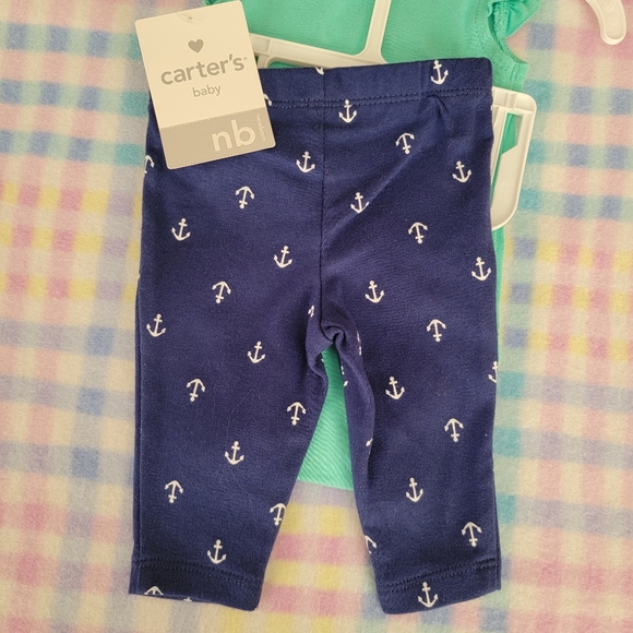 CARTER'S ♡ Navy|Green|Yellow Seahorse-Anchor-💕's DADDY'S CUTIE 2pc Outfit NB - Picture 5 of 8